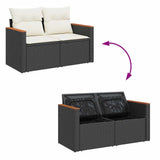 9 Piece Garden Sofa Set with Cushions Black Poly Rattan Acacia - Extra Image