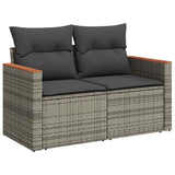 10 Piece Garden Sofa Set with Cushions Grey Poly Rattan Acacia - Side View