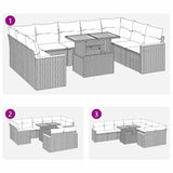 10 Piece Garden Sofa Set with Cushions Grey Poly Rattan Acacia - Extra Image