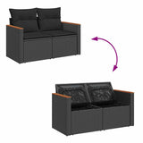 11 Piece Garden Sofa Set with Cushions Black Poly Rattan Acacia - Close-Up Angle
