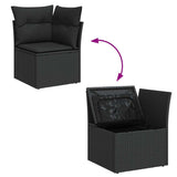 11 Piece Garden Sofa Set with Cushions Black Poly Rattan Acacia - Extra Image