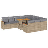 11 Piece Garden Sofa Set with Cushions Beige Poly Rattan Acacia - Front View