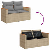 11 Piece Garden Sofa Set with Cushions Beige Poly Rattan Acacia - Close-Up Angle