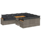 11 Piece Garden Sofa Set with Cushions Grey Poly Rattan Acacia - Front View