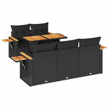 6 Piece Garden Sofa Set with Cushions Black Poly Rattan Acacia - Front View