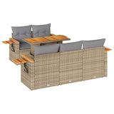6 Piece Garden Sofa Set with Cushions Beige Poly Rattan Acacia - Front View