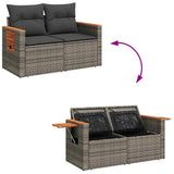 6 Piece Garden Sofa Set with Cushions Grey Poly Rattan Acacia - Low Angle