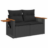 7 Piece Garden Sofa Set with Cushions Black Poly Rattan Acacia - Side View