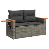 7 Piece Garden Sofa Set with Cushions Grey Poly Rattan Acacia - Top-Down View
