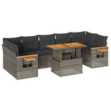 8 Piece Garden Sofa Set with Cushions Grey Poly Rattan Acacia