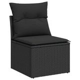 6 Piece Garden Sofa Set with Cushions Black Poly Rattan Acacia - Side View