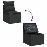 4 Piece Garden Sofa Set with Cushions Black Poly Rattan Acacia - Close-Up Angle