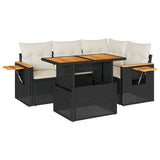 4 Piece Garden Sofa Set with Cushions Black Poly Rattan Acacia - Front View
