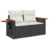 4 Piece Garden Sofa Set with Cushions Black Poly Rattan Acacia - 45-Degree Angle