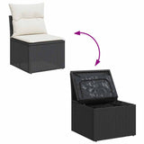 4 Piece Garden Sofa Set with Cushions Black Poly Rattan Acacia - Close-Up Angle