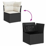 4 Piece Garden Sofa Set with Cushions Black Poly Rattan Acacia - Low Angle
