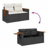 4 Piece Garden Sofa Set with Cushions Black Poly Rattan Acacia - Extra Image