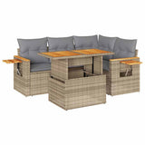 4 Piece Garden Sofa Set with Cushions Beige Poly Rattan Acacia