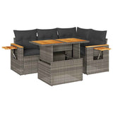 4 Piece Garden Sofa Set with Cushions Grey Poly Rattan Acacia