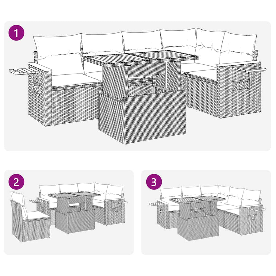 5 Piece Garden Sofa Set with Cushions Black Poly Rattan Acacia