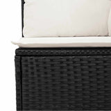 5 Piece Garden Sofa Set with Cushions Black Poly Rattan Acacia - Low Angle