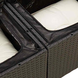 5 Piece Garden Sofa Set with Cushions Black Poly Rattan Acacia - Extra Image
