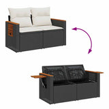 5 Piece Garden Sofa Set with Cushions Black Poly Rattan Acacia