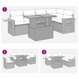 5 Piece Garden Sofa Set with Cushions Beige Poly Rattan Acacia
