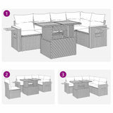 5 Piece Garden Sofa Set with Cushions Beige Poly Rattan Acacia - Close-Up Angle