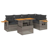 5 Piece Garden Sofa Set with Cushions Grey Poly Rattan Acacia - Front View