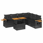 6 Piece Garden Sofa Set with Cushions Black Poly Rattan Acacia