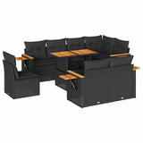 9 Piece Garden Sofa Set with Cushions Black Poly Rattan Acacia - Front View