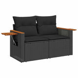 7 Piece Garden Sofa Set with Cushions Black Poly Rattan Acacia - 45-Degree Angle