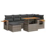 7 Piece Garden Sofa Set with Cushions Grey Poly Rattan Acacia - Front View
