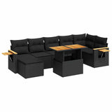 8 Piece Garden Sofa Set with Cushions Black Poly Rattan Acacia - Front View