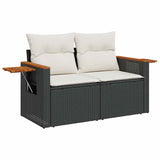 10 Piece Garden Sofa Set with Cushions Black Poly Rattan Acacia - 45-Degree Angle