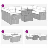 10 Piece Garden Sofa Set with Cushions Grey Poly Rattan Acacia - Extra Image