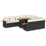 10 Piece Garden Sofa Set with Cushions Black Poly Rattan Acacia - Front View