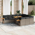 10 Piece Garden Sofa Set with Cushions Grey Poly Rattan Acacia