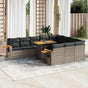 10 Piece Garden Sofa Set with Cushions Grey Poly Rattan Acacia
