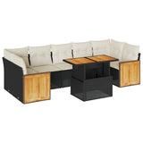8 Piece Garden Sofa Set with Cushions Black Poly Rattan Acacia - Front View