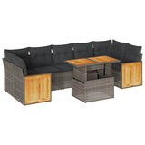 8 Piece Garden Sofa Set with Cushions Grey Poly Rattan Acacia - Front View