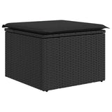 6 Piece Garden Sofa Set with Cushions Black Poly Rattan Acacia - 45-Degree Angle