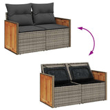 6 Piece Garden Sofa Set with Cushions Grey Poly Rattan Acacia - Low Angle