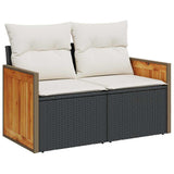 5 Piece Garden Sofa Set with Cushions Black Poly Rattan Acacia
