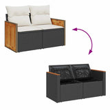 5 Piece Garden Sofa Set with Cushions Black Poly Rattan Acacia - Extra Image