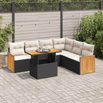 7 Piece Garden Sofa Set with Cushions Black Poly Rattan Acacia
