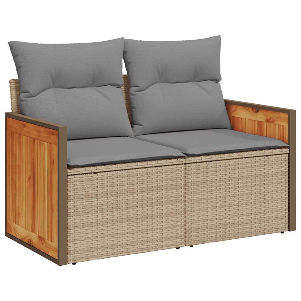 7 Piece Garden Sofa Set with Cushions Beige Poly Rattan Acacia