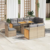 9 Piece Garden Sofa Set with Cushions Beige Poly Rattan Acacia