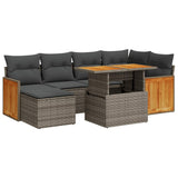 7 Piece Garden Sofa Set with Cushions Grey Poly Rattan Acacia - Front View